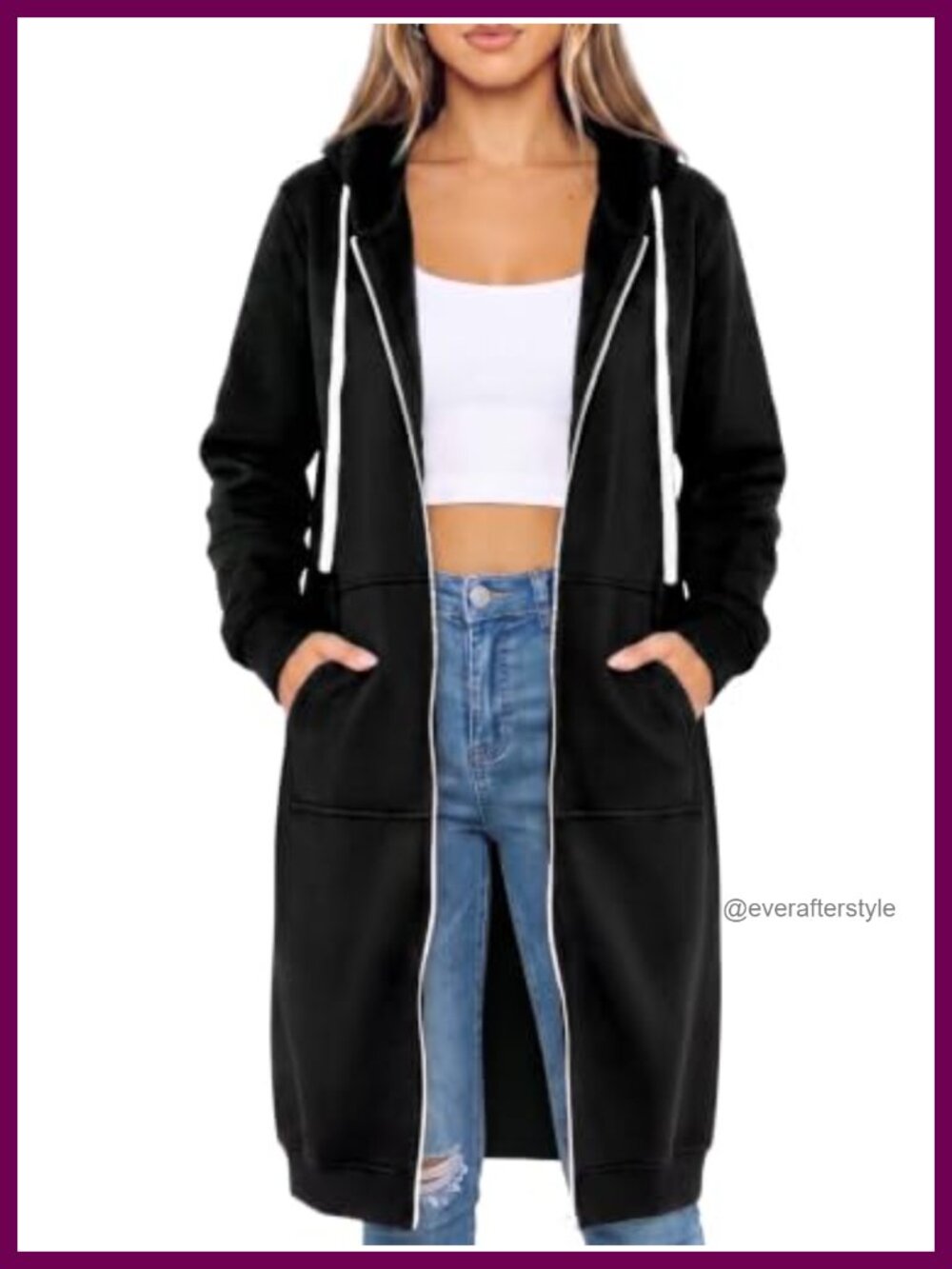 Womens Zip Up Fleece Hoodie Oversized Tunic Sweatshirt with Pockets
